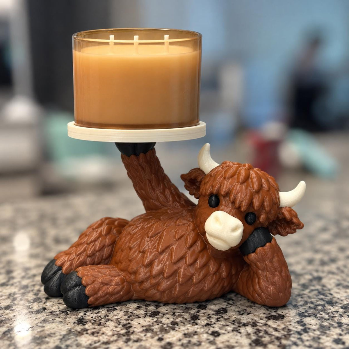 3D Printed Highland Cow Candle Holder | Farmhouse Cow Decor (3-Wick)