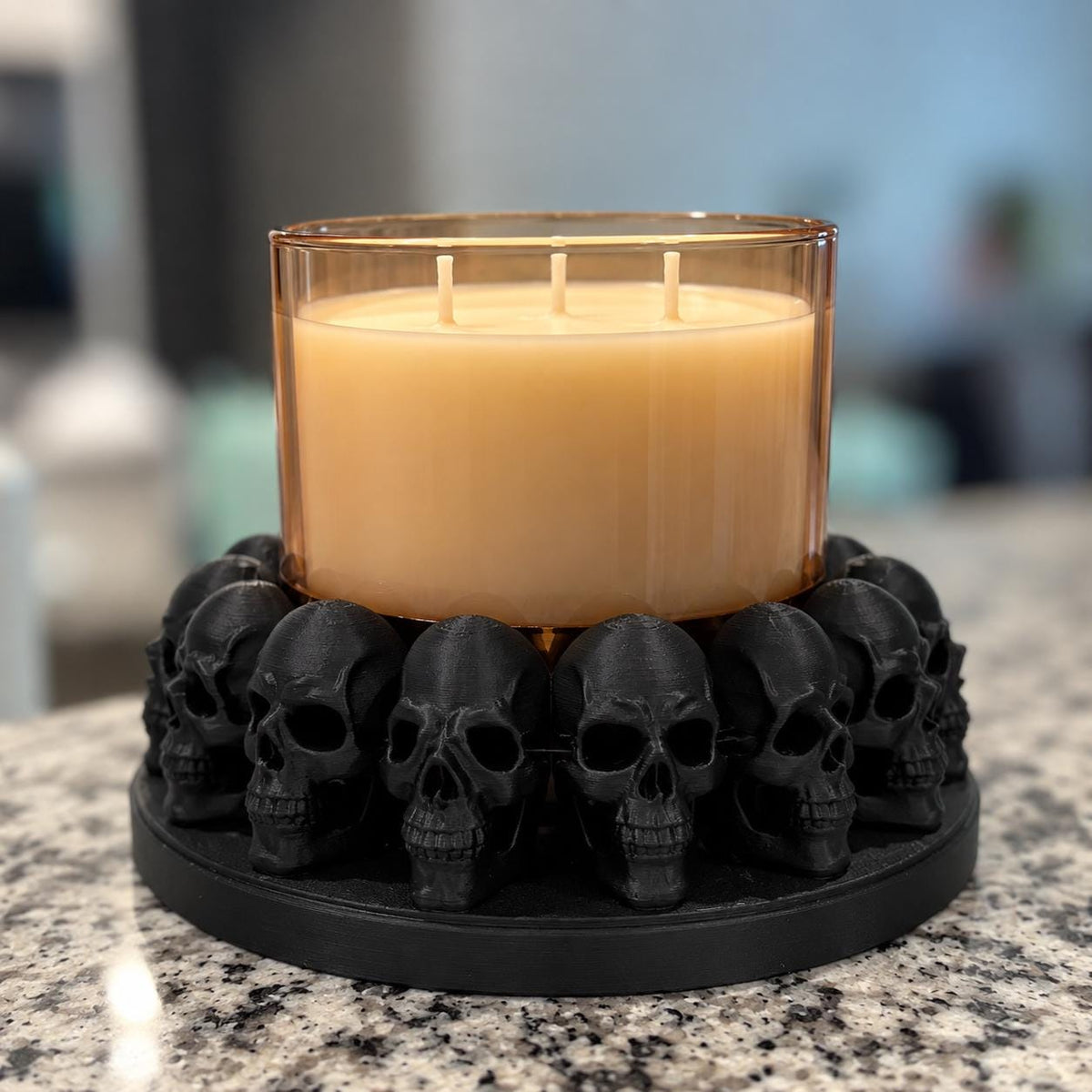 Skull 3-Wick Candle Holder | Gothic Candle Stand | Black 3D Printed Halloween Home Decor