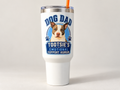 Clean product mockup of Dog Dad 40 oz custom pet photo tumbler, Tootsie example